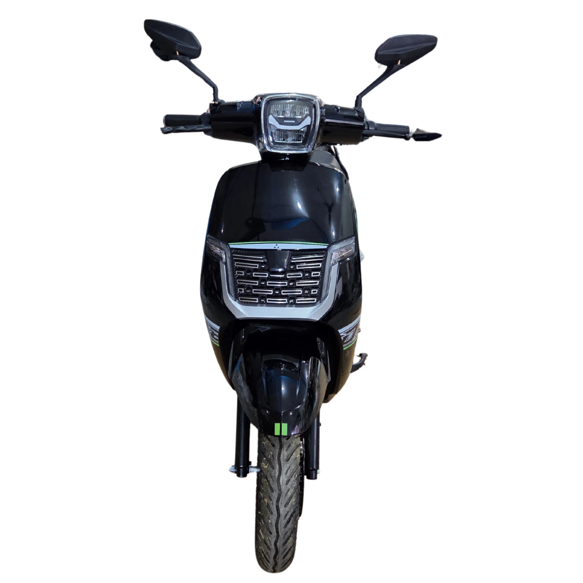eOxigen Bast Jaali Vespa electric scooter front view with chrome grille