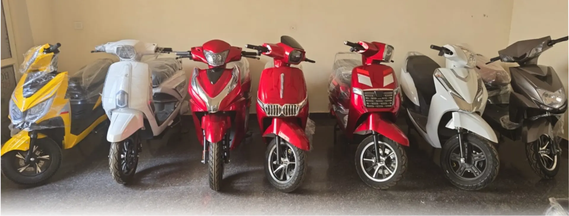 The eOxigen electric scooter lineup at the Greater Noida facility